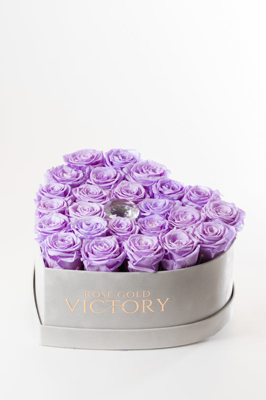 Lilac Roses in White Heart Box (LG)