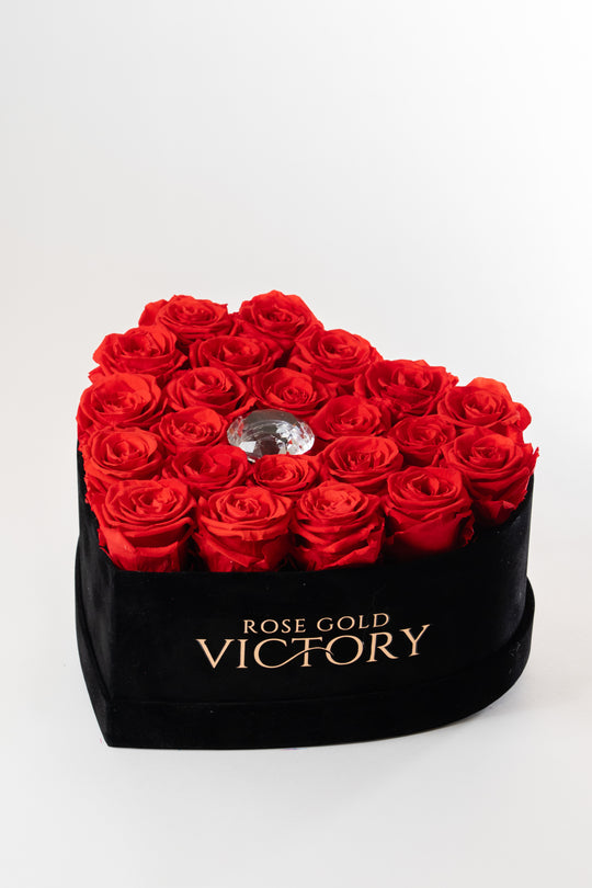 Red Roses in Black Heart Box LG