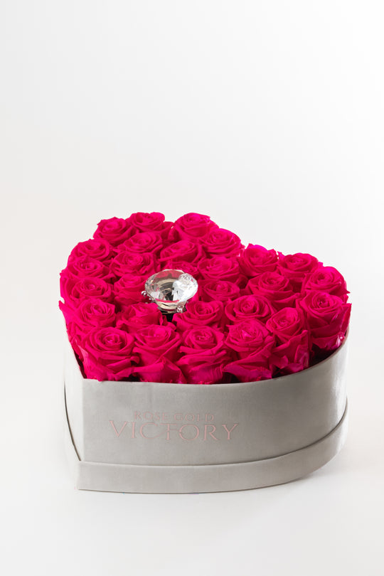 Hot Pink Roses in White Heart Box (LG)