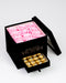 Pink Roses in Black Square Box with Chocolates