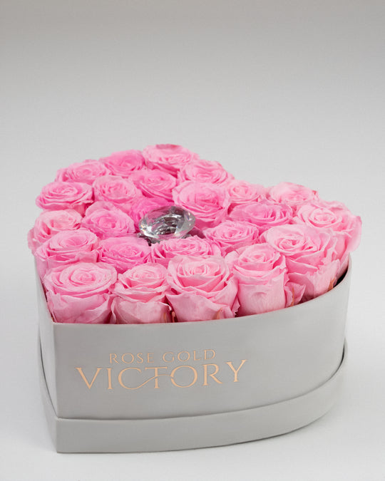 Pink Roses in White Heart Box (MD)
