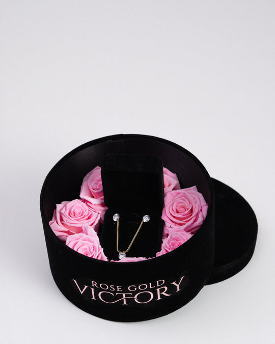 Pink Forever Roses - Jewelry Black Box