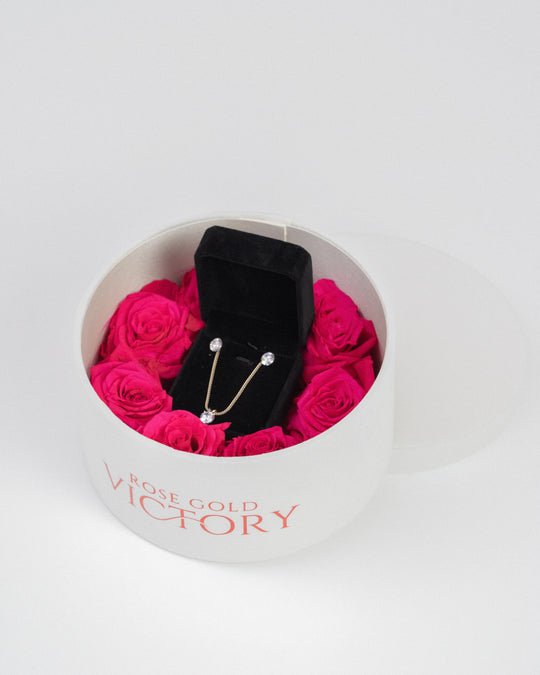 Hot Pink Forever Roses - Jewelry White Box