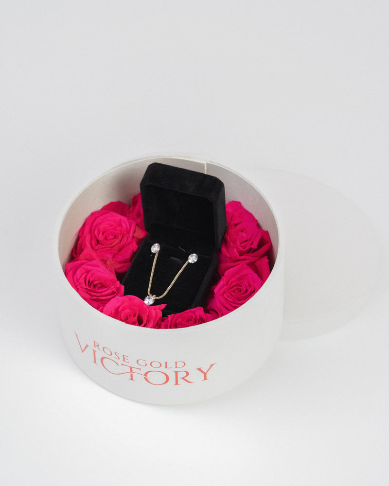 Hot Pink Forever Roses - Jewelry White Box