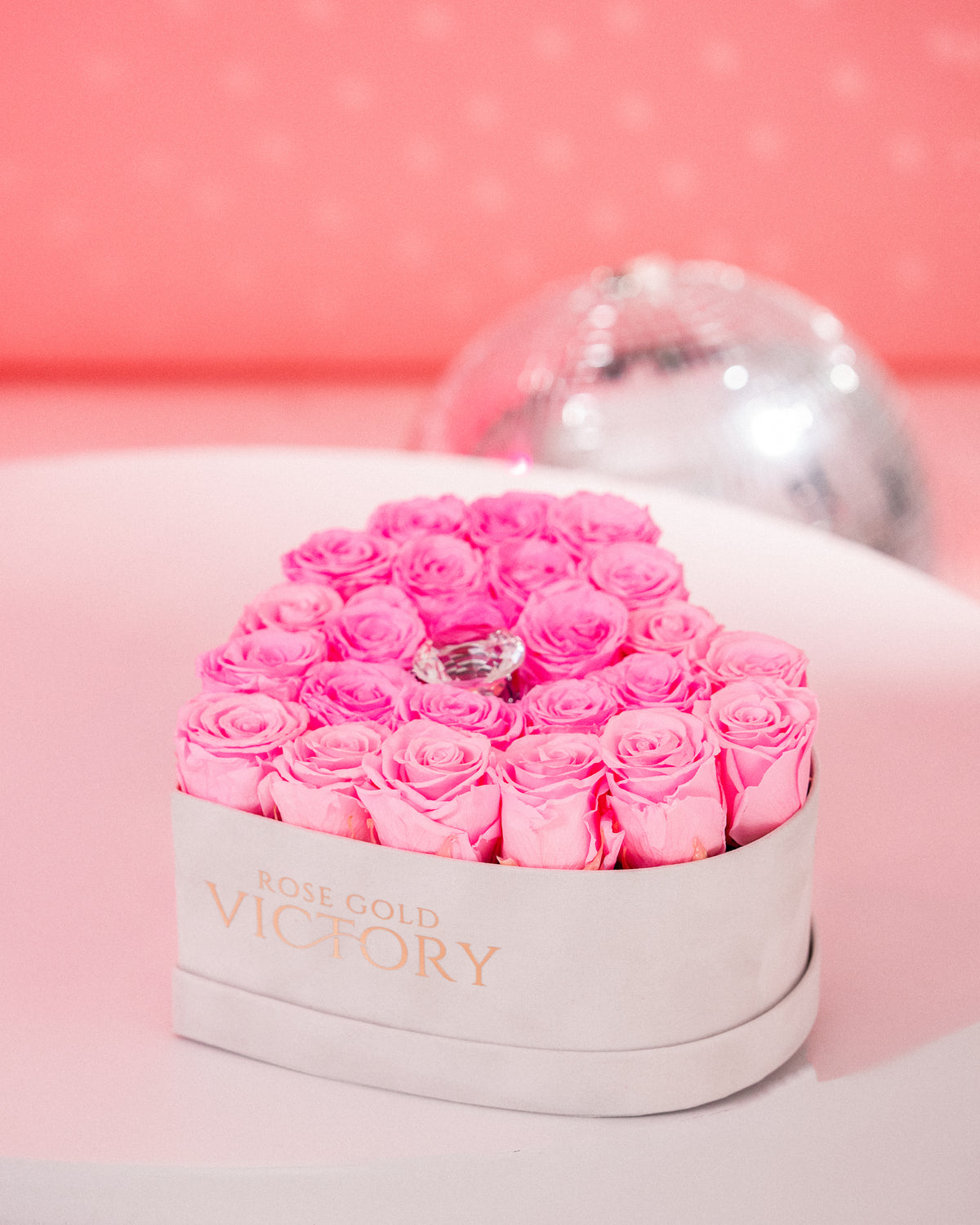 Pink Roses in White Heart Box (LG)