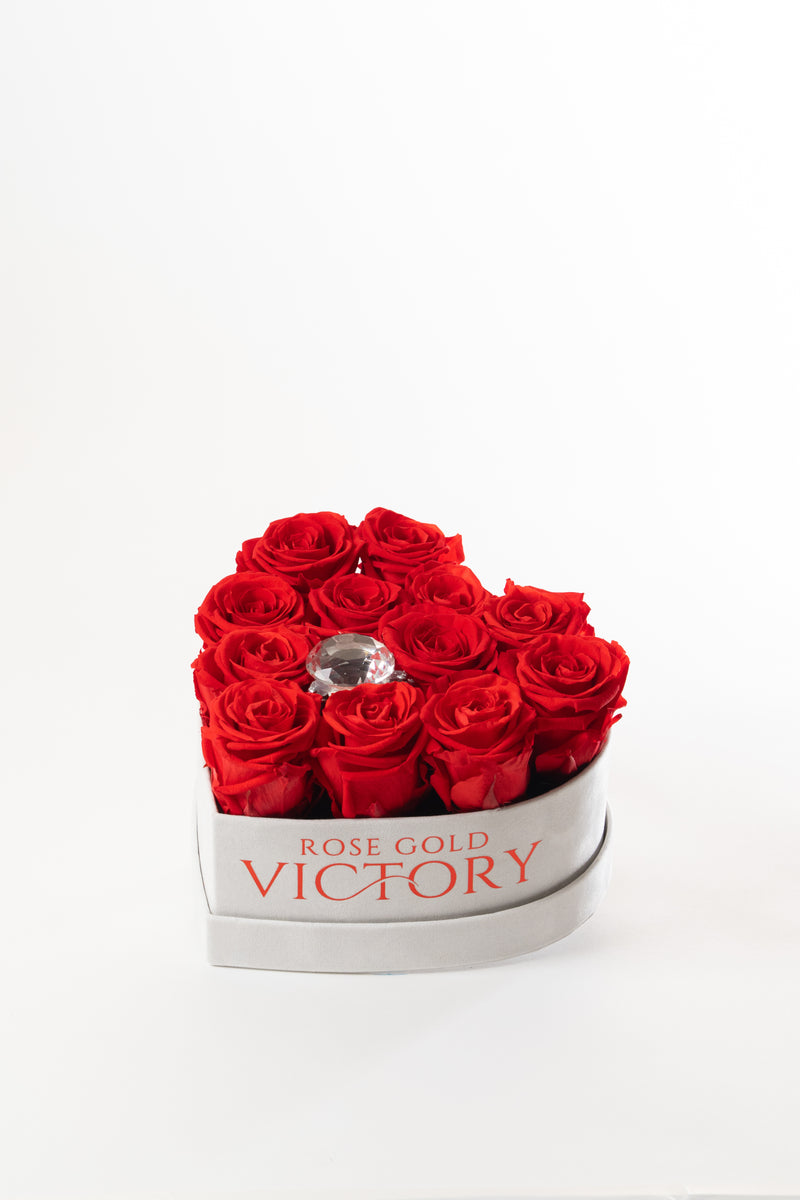Red Roses in White Heart Box (SM)