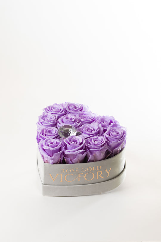 Lilac Roses in White Heart Box (SM)