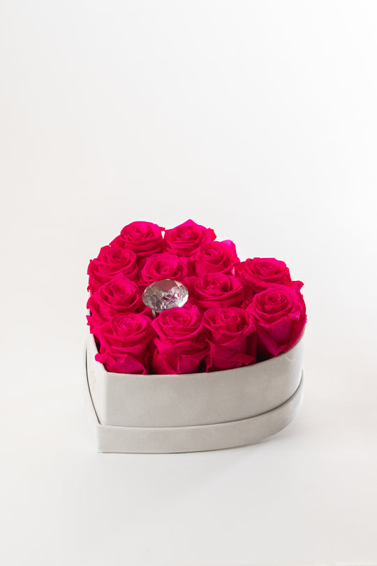 Hot Pink Roses in White Heart Box (SM)