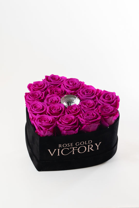 Violet Roses in Black Heart Box (MD)