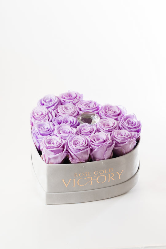 Lilac Roses in White Heart Box (MD)