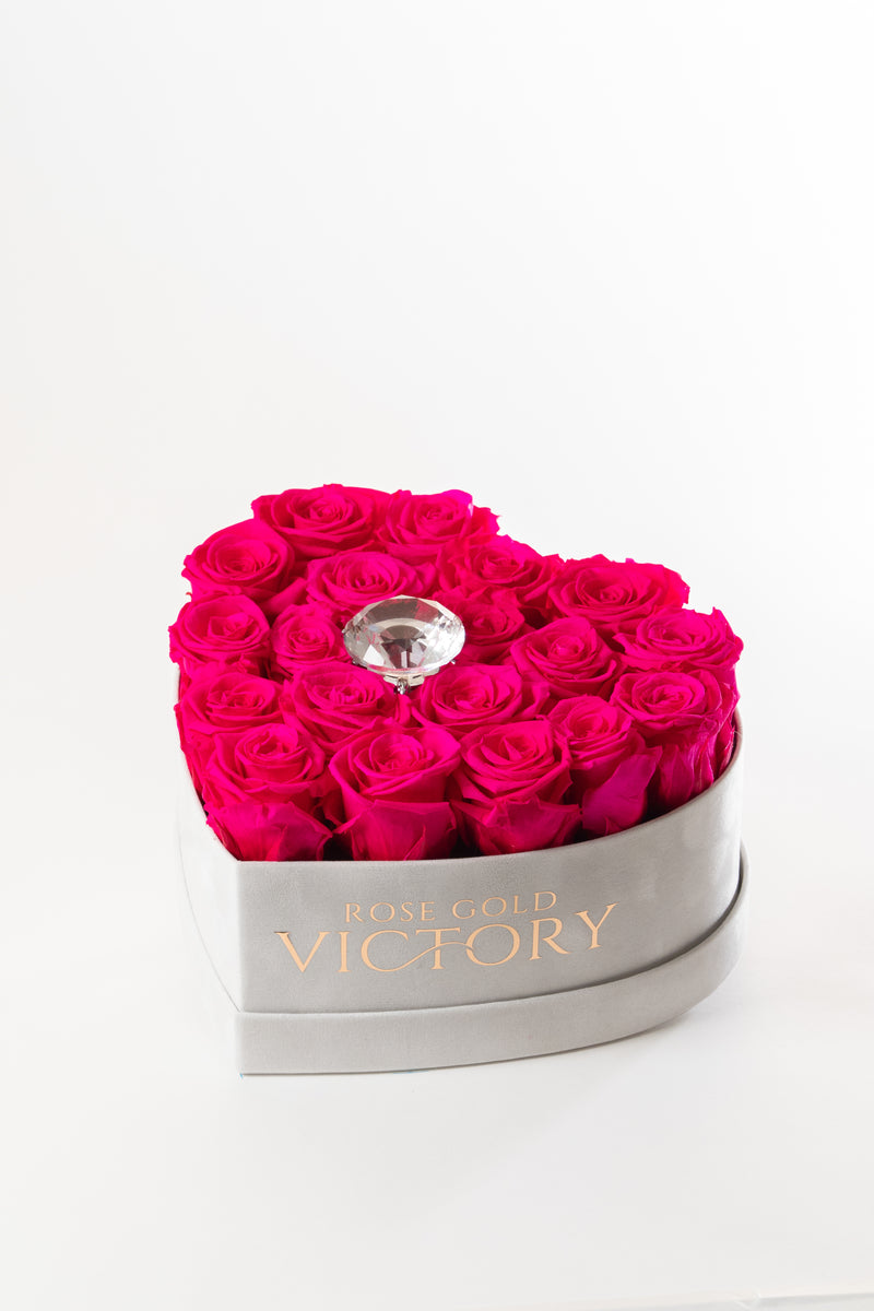 Hot Pink Roses in White Heart Box (MD)
