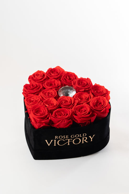 Red Roses in Black Heart Box (MD)