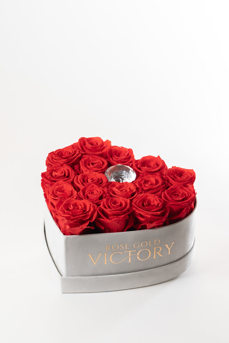 Red Roses in White Heart Box (MD)