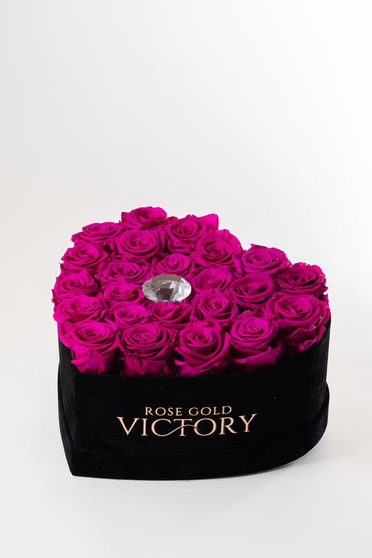 Violet Roses in Black Heart Box (LG)