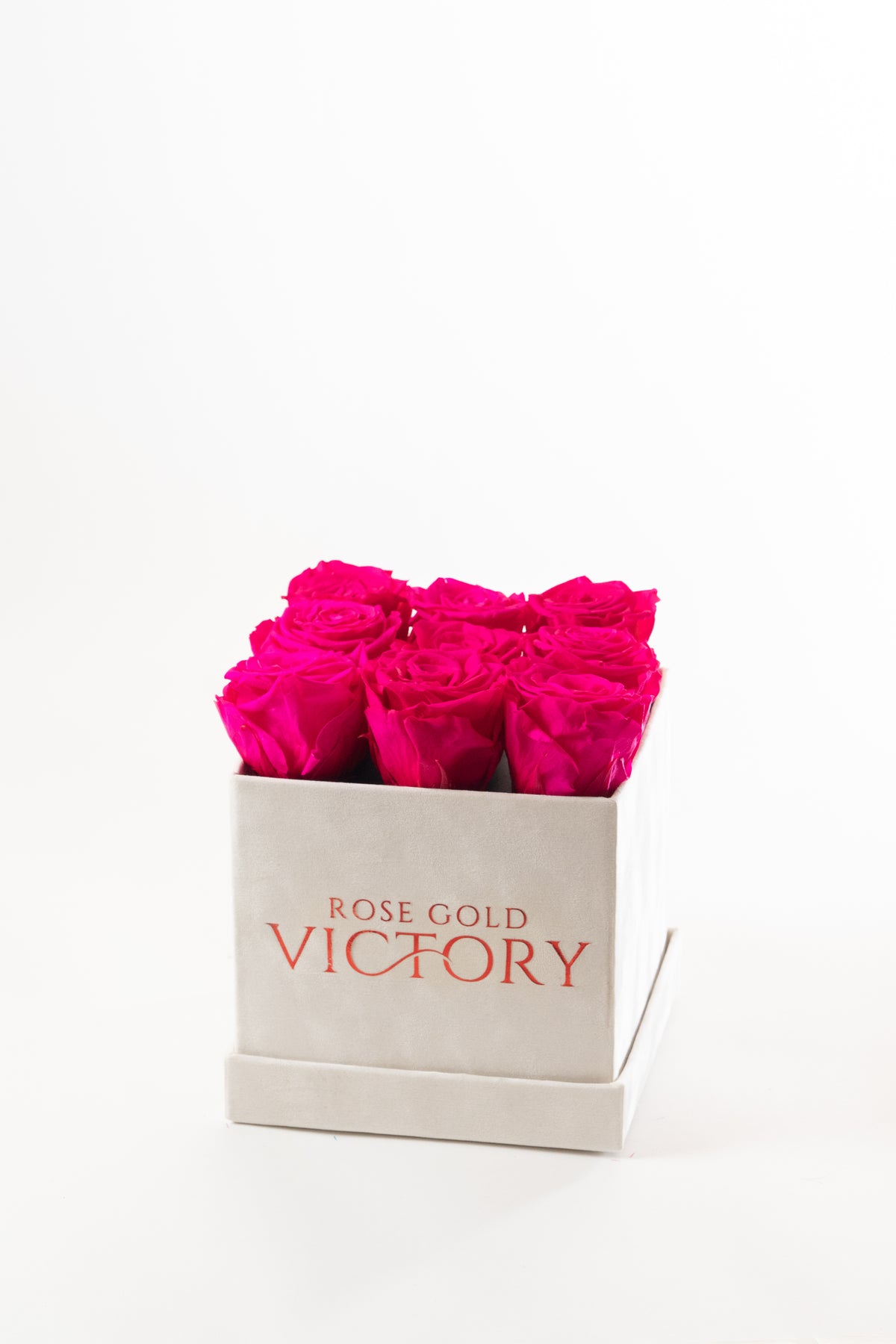 Hot Pink Roses in White Square Box (SM)