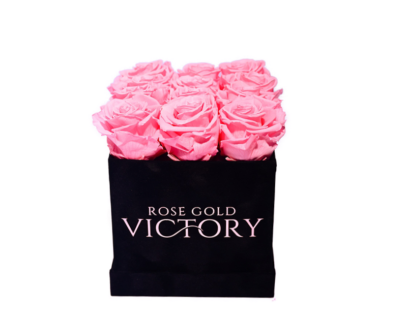 Pink Roses in Black Square Box (SM)