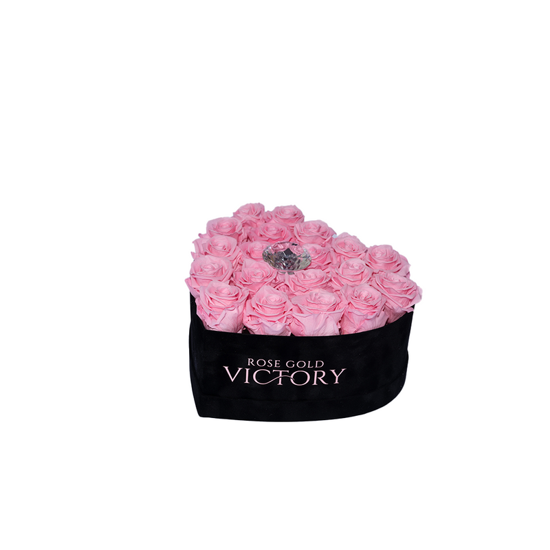 Pink Roses in Black Heart Box (MD)