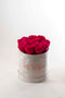 Hot Pink Roses in Round White Box (LG)