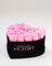 Pink preserved roses in a large black heart box with crystal accent — Rose Gold Victory